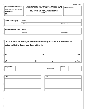 Residential Tenancy Adjournment Notice Form 23