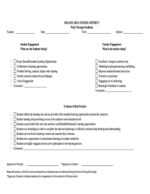 Shaler Area School District Walk Through Feedback Form