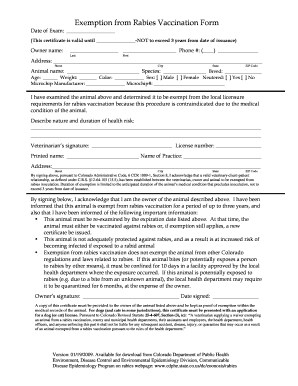 Colorado Rabies Vaccination Exemption Form