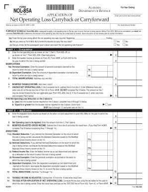 Alabama Net Operating Loss Form NOL-85A