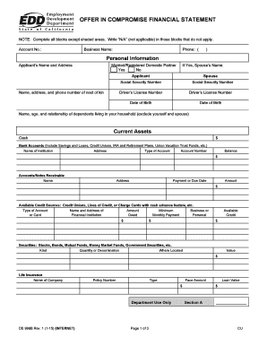 Offer in Compromise Financial Statement