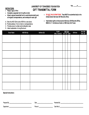 University of Tennessee Gift Transmittal Form