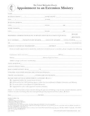 United Methodist Church Extension Ministry Appointment Form