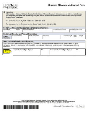 Brokered CD Acknowledgement Form