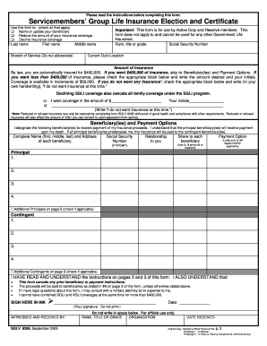 Servicemembers' Group Life Insurance Election and Certificate
