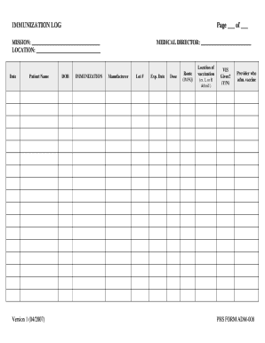 Immunization Log Form