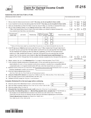 New York State Earned Income Credit Claim Form IT-215