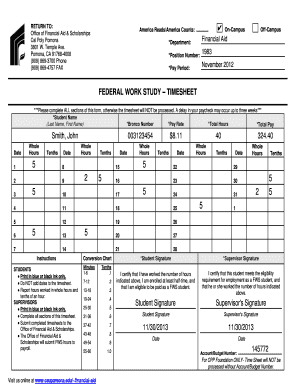 Federal Work Study - Timesheet Sample - Cal Poly Pomona