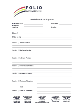 Installation and Training Report Form