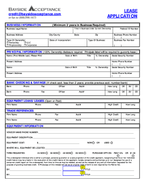Business Equipment Lease Application Form
