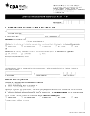 Certificate Replacement Declaration Form