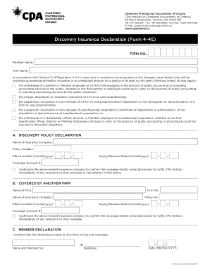 Discovery Insurance Declaration Form 4-4E