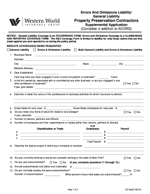 Property Preservation Contractors Insurance Application