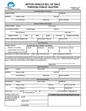Motor Vehicle Bill of Sale