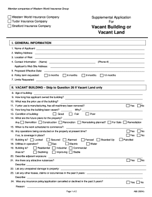 Western World Insurance Vacant Property Application
