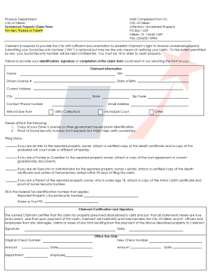 Unclaimed Property Claim Form