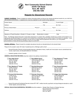 Request for Educational Records - Novi Community Schools