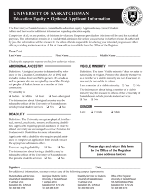 University of Saskatchewan Education Equity Form