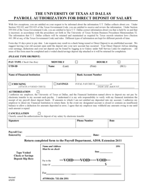 University of Texas at Dallas Payroll Authorization