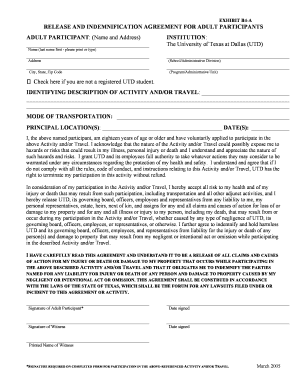 Release and Indemnification Agreement for Adult Participants