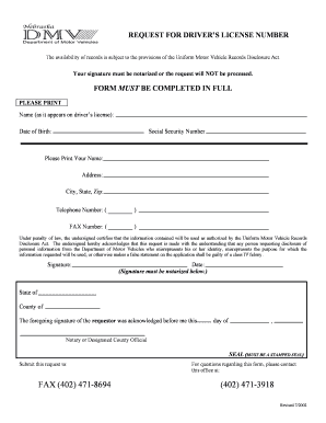 Driver's License Records Request Form