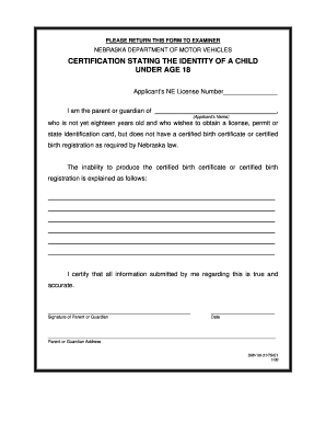 Nebraska Child Identity Certification Form