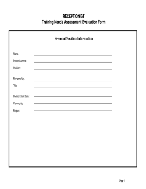 Receptionist Training Needs Assessment Evaluation Form
