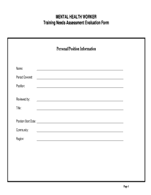Mental Health Worker Training Needs Assessment Evaluation Form