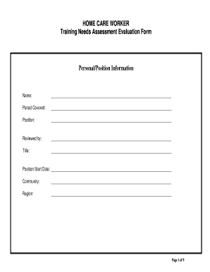 Home Care Worker Training Needs Assessment Evaluation Form