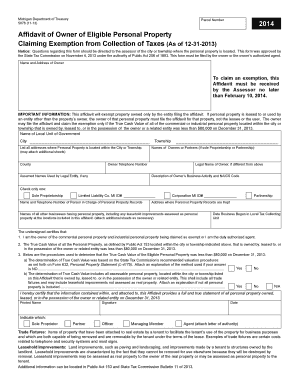 Michigan Eligible Personal Property Tax Exemption Affidavit