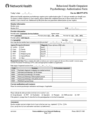 Behavioral Health Outpatient Psychotherapy Authorization Form