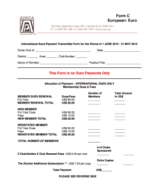 International Dues Payment Transmittal Form
