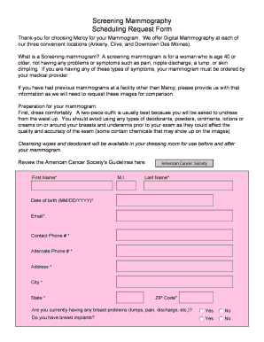 Screening Mammography Scheduling Request Form