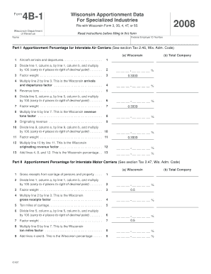 Wisconsin Apportionment Data Form 4B-1