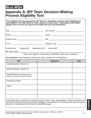 Mod-MSA IEP Team Decision-Making Process Eligibility Tool