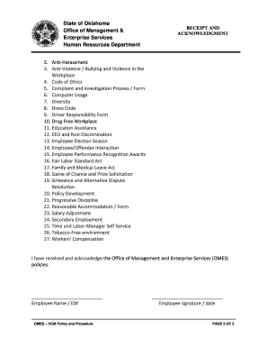 Oklahoma OMES Employee Policy Acknowledgment Form