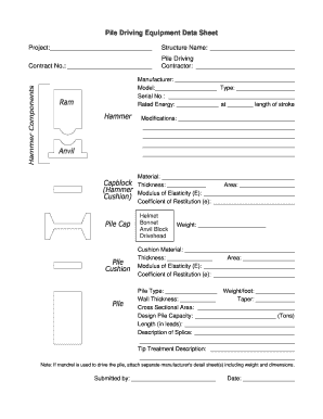 Pile Driving Equipment Data Sheet