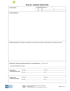HICS 202 Incident Objectives Form
