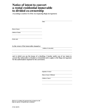 Notice of Intent to Convert Rental to Divided Co-Ownership