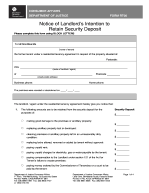 Notice of Landlord’s Intention to Retain Security Deposit