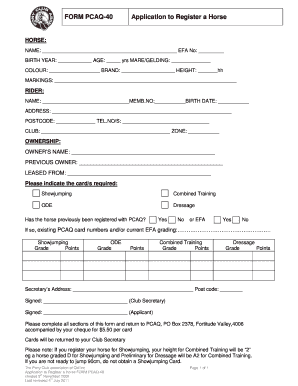 PCAQ-40 Horse Registration Application