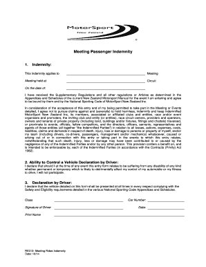 Meeting Passenger Indemnity Form