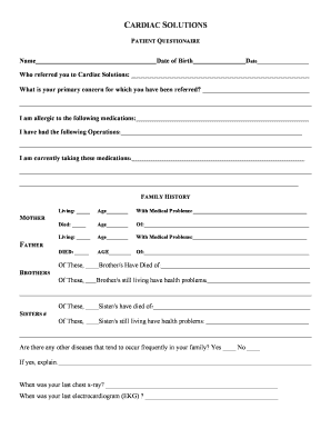 Cardiac Solutions Patient Questionnaire