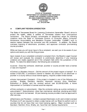 Tennessee Contractor Complaint Form