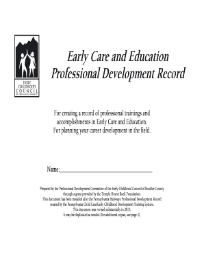 Early Care and Education Professional Development Record