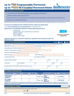 Programmable Thermostat Rebate Form