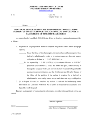 Individual Debtor Certificate for Confirmation