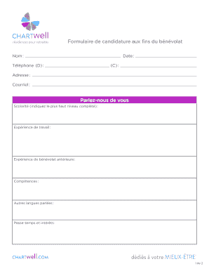 Formulaire de candidature aux fins du bénévolat