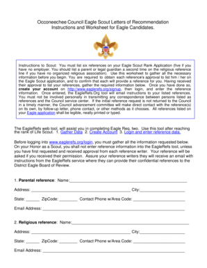 Eagle Scout Letters of Recommendation Form