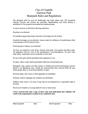 Umatilla Skatepark Rules and Regulations
